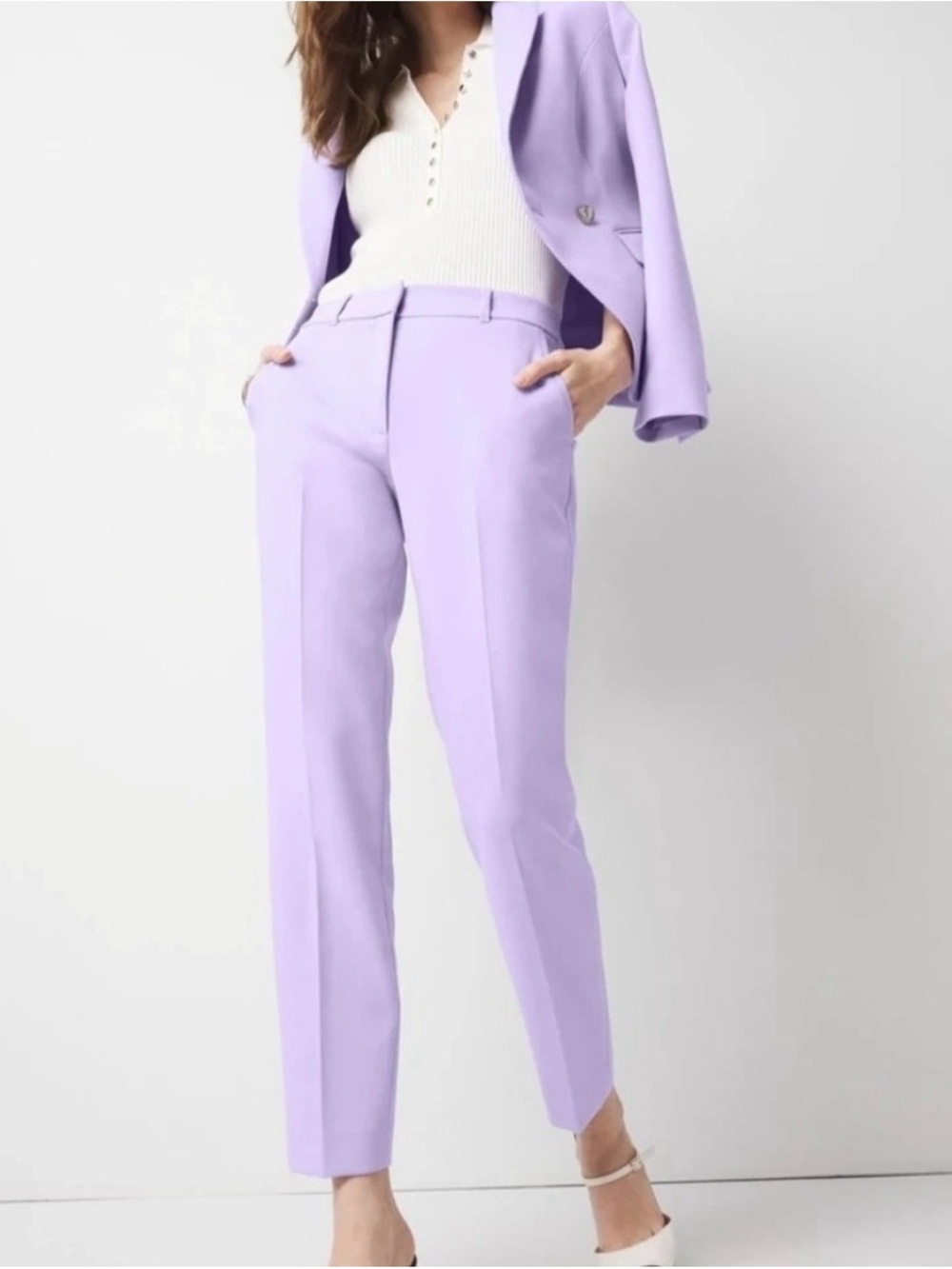 White House Black Market Lilac Tailored Straight-Leg Trousers